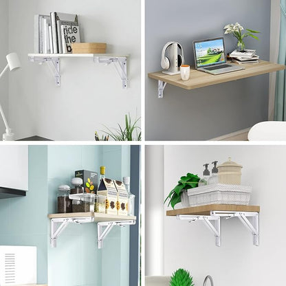 YUMORE Folding Shelf Bracket Heavy Duty, 12 Inch White Collapsible Shelf Bracket - Image 6