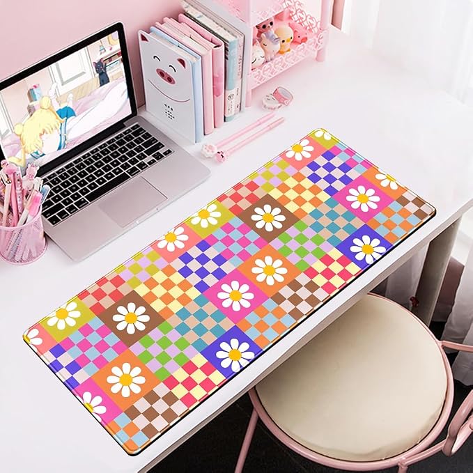 Pink Desk Mat Trendy Checkered Aesthetic Desk Pad Computer Large Mouse Pad - Image 6