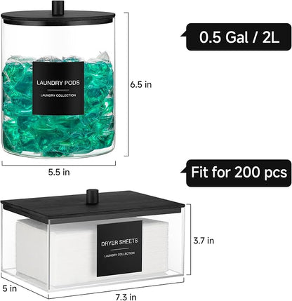 3 Pack Glass Jars and Acrylic Dryer Sheet Holder, Laundry Pods Container - Image 2