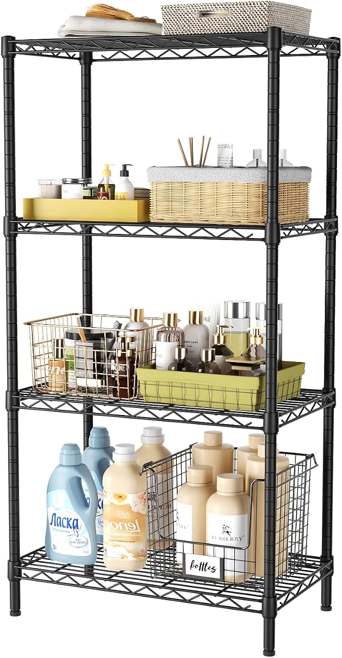 4 Tier Adjustable Storage Shelves, Heavy Duty Metal Utility Shelf 600LBS by Golpart