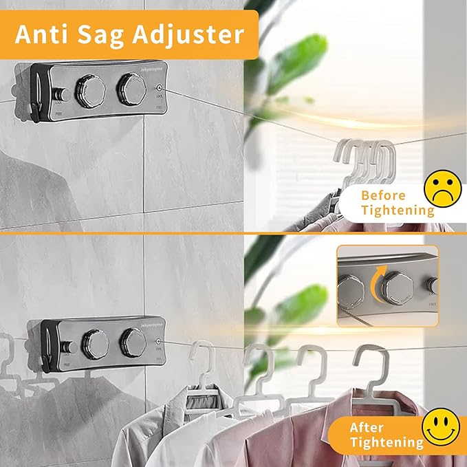 Retractable Clothesline Indoor & Outdoor, Non-Sagging Wall Mounted Drying Rack - Image 3