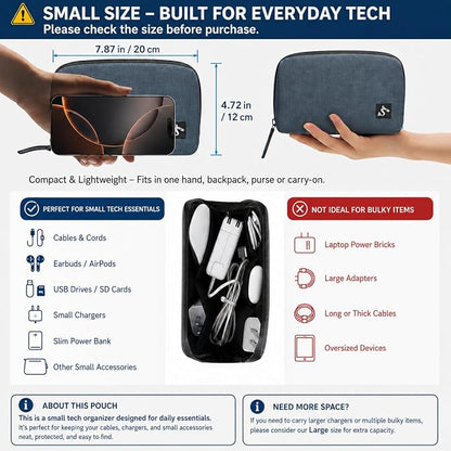 Small Electronics Organizer Travel Case, Cord and Cable Tech Bag Pouch | - Image 3