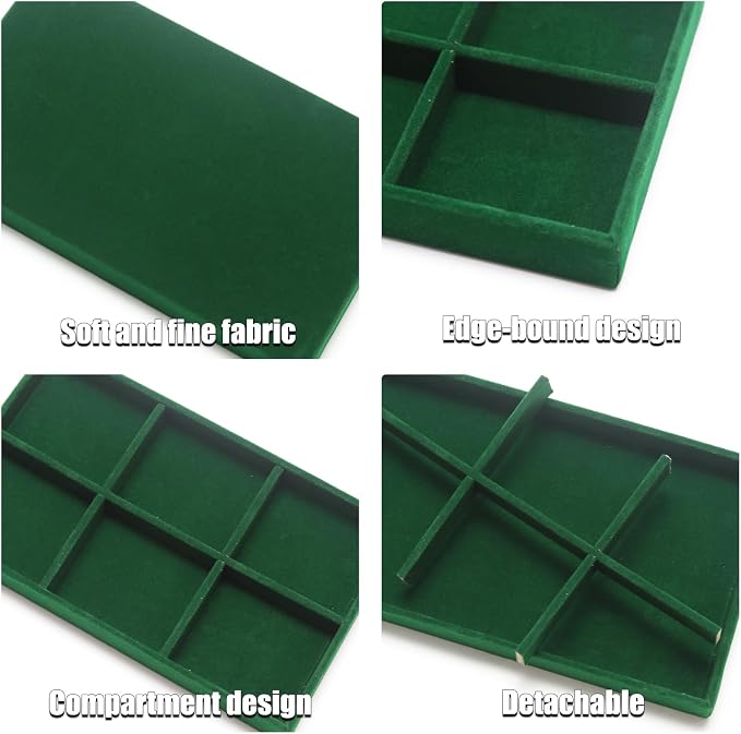 Velvet Jewelry Trays for Drawers, Dark Green 6 Grids | Stackable Jewelry Drawer - Image 3