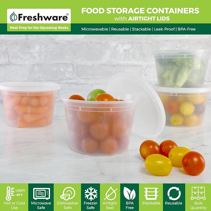 Freshware Food Storage Containers 16 oz Plastic Deli Containers - Image 2