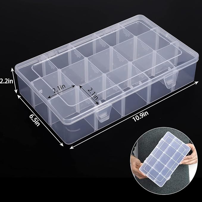 Bead Organizer Storage 3 Pack 15 Grid Clear Plastic Tackle Box Adjustable | - Image 2