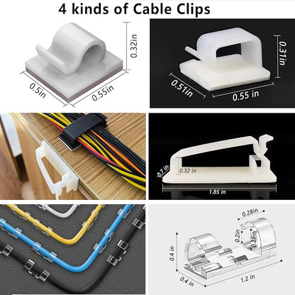 White Cable Management Organizer Kit 4 Cable Sleeve Split, 47Cable Clips 12Cord - Image 3