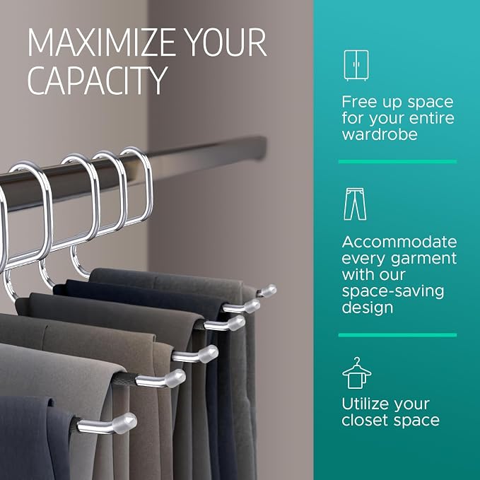 Set of 100 Stainless Steel Non-Slip Open-Ended Pant Hangers – Durable Trouser - Image 3