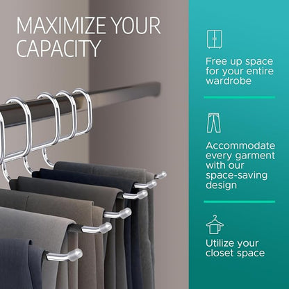 Set of 100 Stainless Steel Non-Slip Open-Ended Pant Hangers – Durable Trouser - Image 3