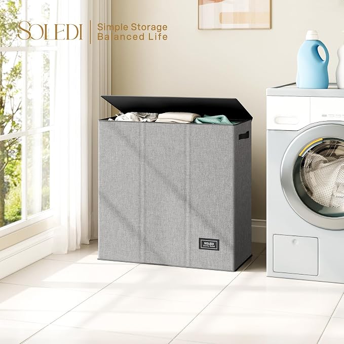 SOLEDI 160L Laundry Hamper 3 Section, Extra Large Laundry Hamper - Image 4