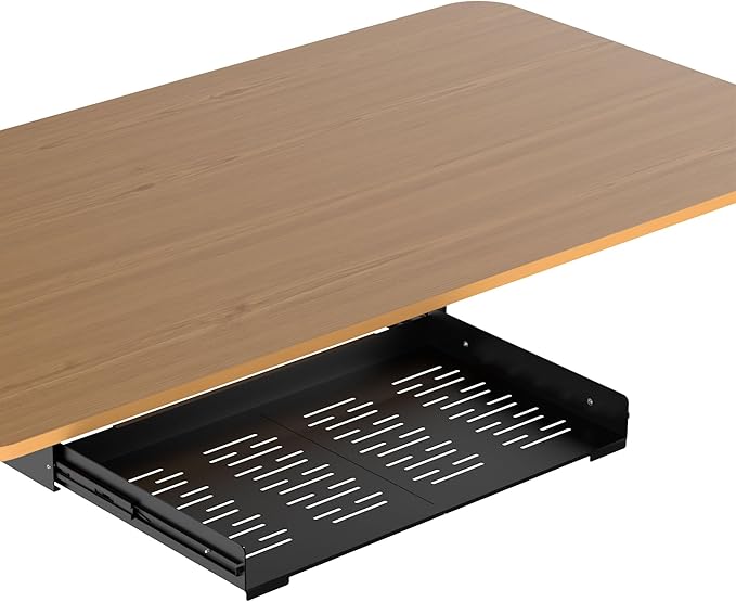 Under Desk Laptop Drawer, 22.8'' Wide Pull-Out Tray – Metal Perforated Bottom by GAXOMO
