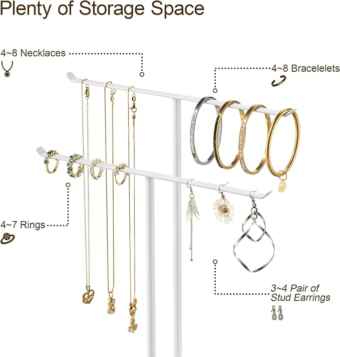 pickpiff Necklace Holder Jewelry Organizer Stand – 2‑Tier T‑Bar Jewelry Display - Image 6