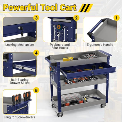 3 Tier Rolling Tool Cart on Wheels, 550 LBS Tool Cart - Image 6
