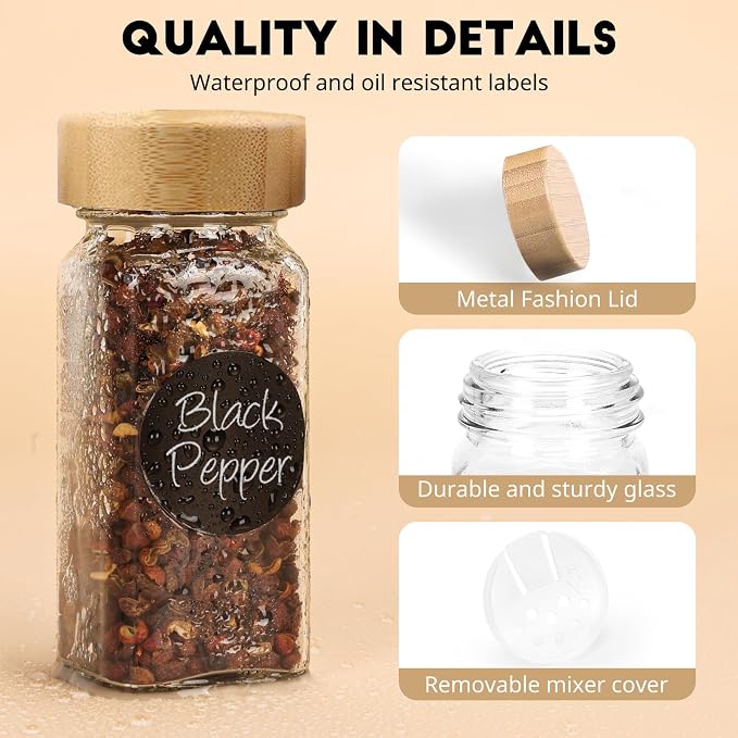 12Pcs Spice Jars with Label, 4oz Empty Square Seasoning Containers, Spice Jars - Image 3