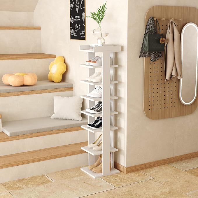HOMEFORT 7-Tier Wood Shoe Rack, Entryway Shoe Tower, Vertical Shoe Organizer - Image 7