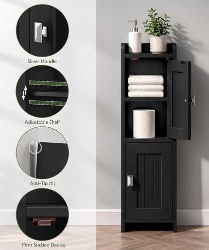 Akxomel Small Bathroom Cabinet Narrow Toilet Paper Organizer Black | 7.9''D x - Image 6