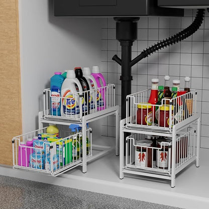 2 Tier Sliding Basket Drawer Organizer, Lxmons Pull Out Under Sink Cabinets - Image 3