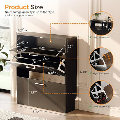 VINGLI Set of 2 Black Shoe Cabinet - Image 2