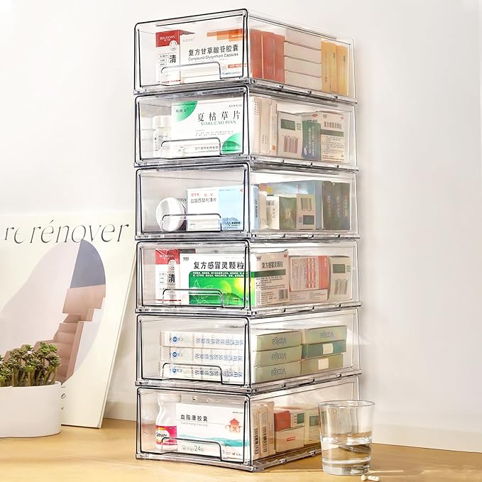 clear Drawer-Type Plastic Storage Box Bins Organizer，Family First Aid Kits by Gaoaodeyu