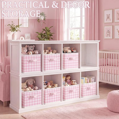 Yalikop 6 Pcs Pink Gingham Cube Storage Bins, 11 Inch Fabric Checkered - Image 5