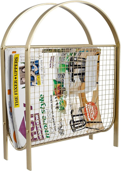 MyGift Mid-Century Design Magazine Rack, Matte Black Tone Metal Mesh - Image 3
