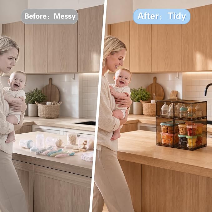 Baby Bottle Organizer, 4 Pack Tea Brown Acrylic Stackable Storage Drawers - Image 6