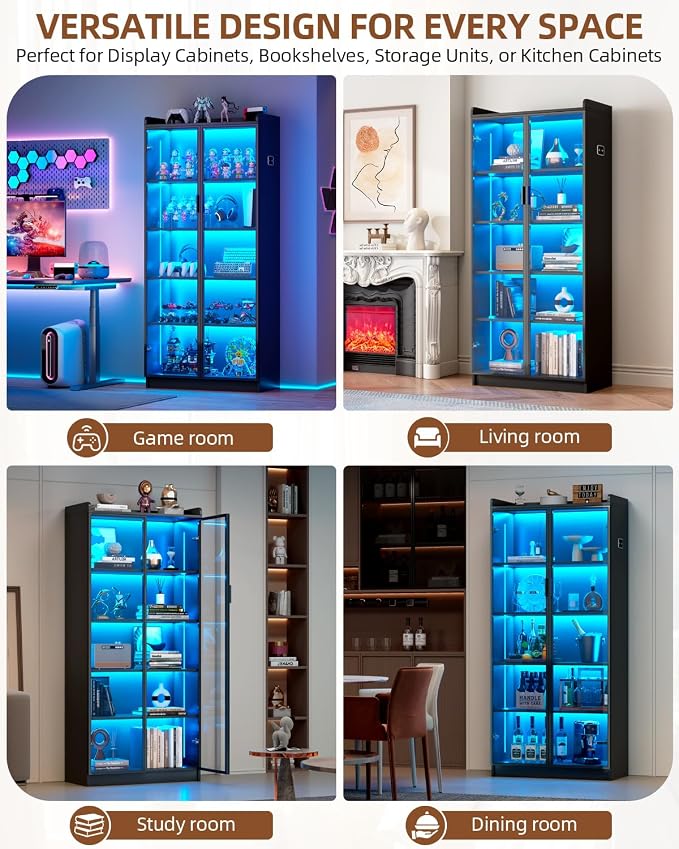 Display Cabinet with Glass Doors and Shelves, 5 Tier Display Case - Image 7