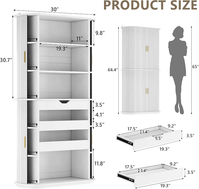 iPormis Kitchen Pantry with Sliding Doors, Tall Modern Curved Pantry Storage - Image 2