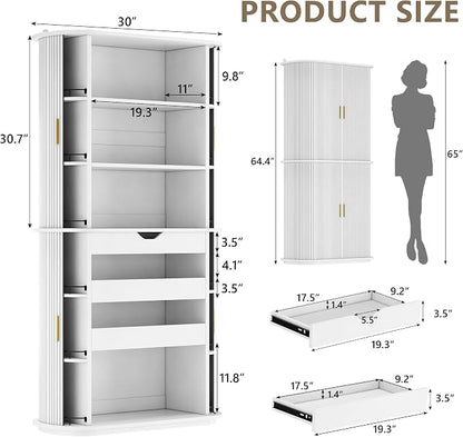 iPormis Kitchen Pantry with Sliding Doors, Tall Modern Curved Pantry Storage - Image 2