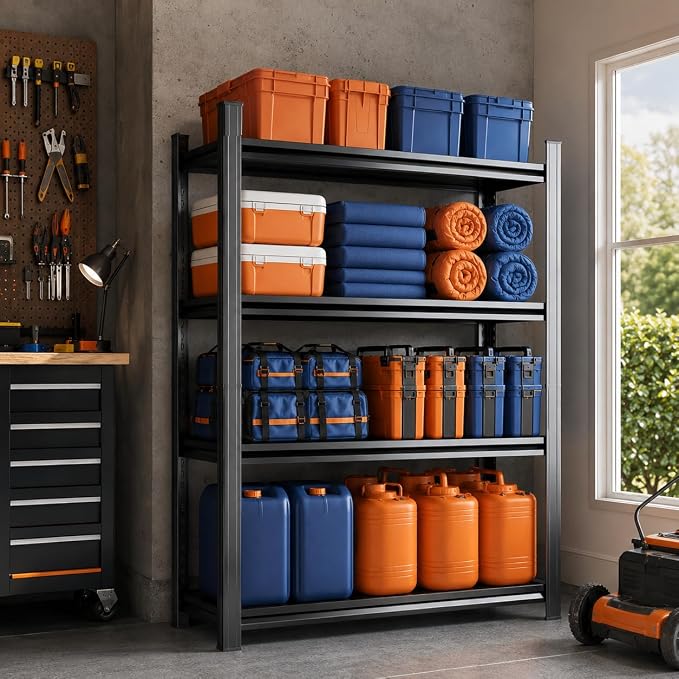 Garage Shelving Unit, 2400LBS Heavy Duty 4-Tier Metal Storage Shelves, by BEESTMUEBLE