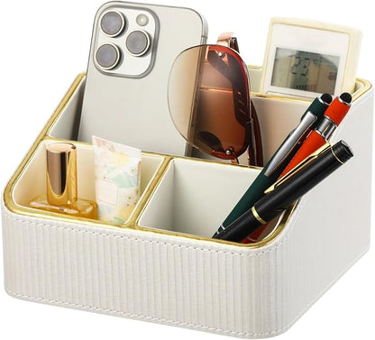 OMISTAR 4 Compartments Remote Control Holder, PU Leather Nightstand Organizer by OMISTAR