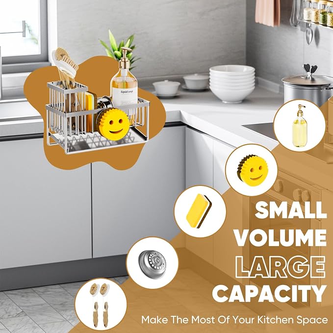 Sponge Holder for Kitchen Sink, Smiley Face Sink Caddy - Image 7