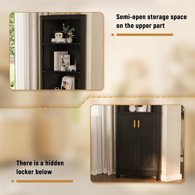 69" Tall Corner Shelf with Doors, 7-Tier Corner Storage Cabinet with Doors - Image 5