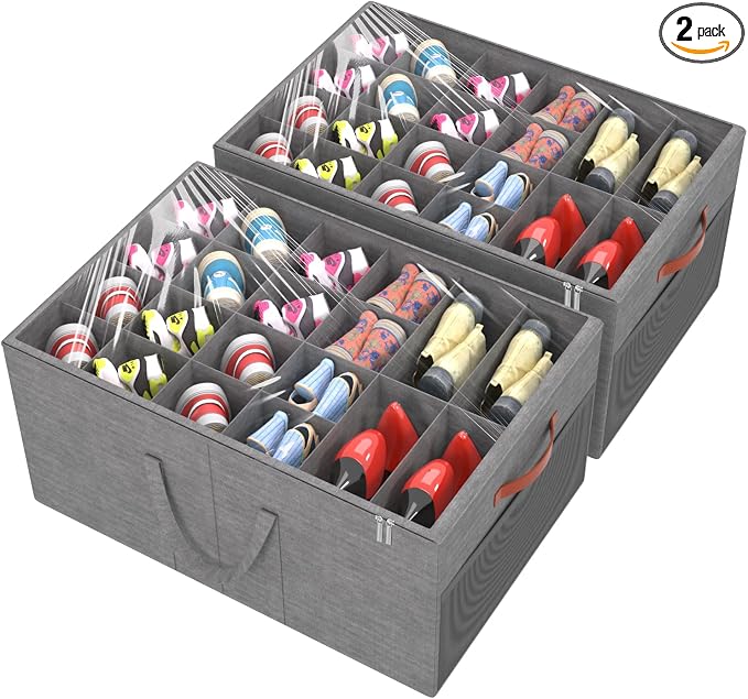 Aokeyee 2 Pack Shoe Organizer for Closet, Large Shoe Storage Box Fits up to 48 by Aokeyee