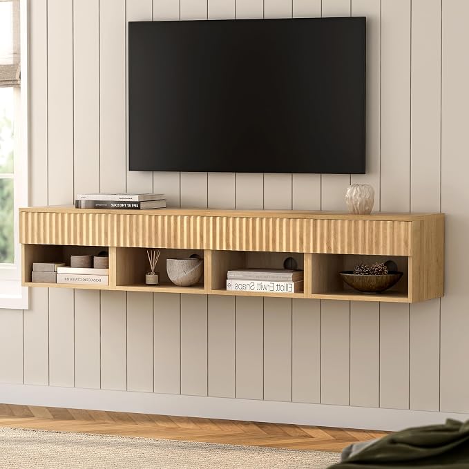 Floating Nightstand with Drawer and Open Shelf, Small Wall Mounted Bedside End - Image 8