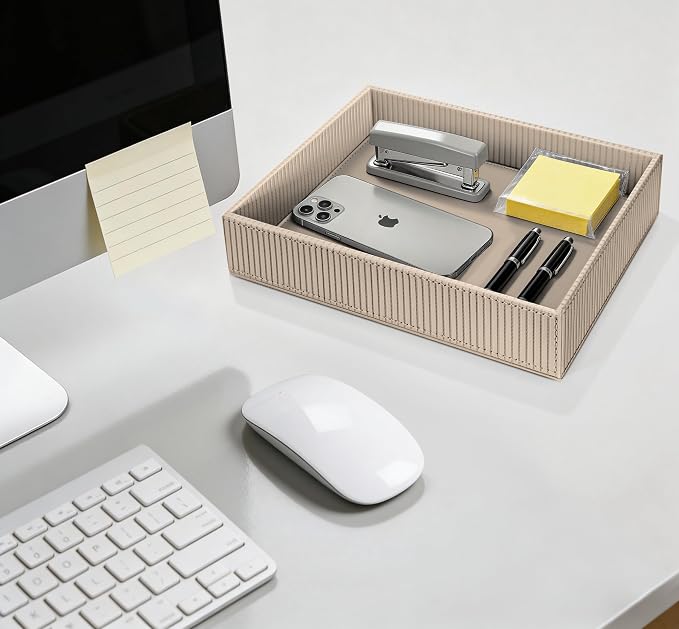 SITHON Valet Tray Desk Organizer, PU Leather Catchall Bedside Vanity Tray - Image 4