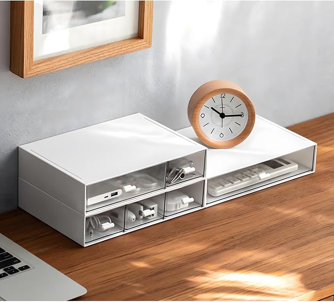 Desktop Organiser with 5 Drawers, Stackable Plastic Storage Box on Desk - Image 2