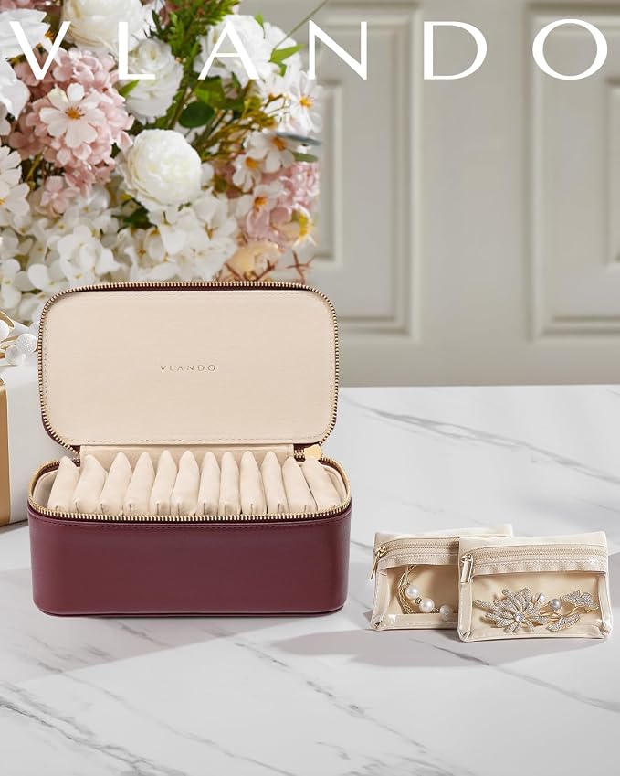 Vlando Jewelry Box with 12 Velvet Jewelry Bags Travel Jewelry Case - Image 2