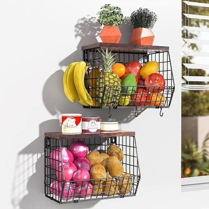 Wawocs Fruit Basket for Kitchen Counter 2 Tier Fruit Bowl, Stackable Wall - Image 2
