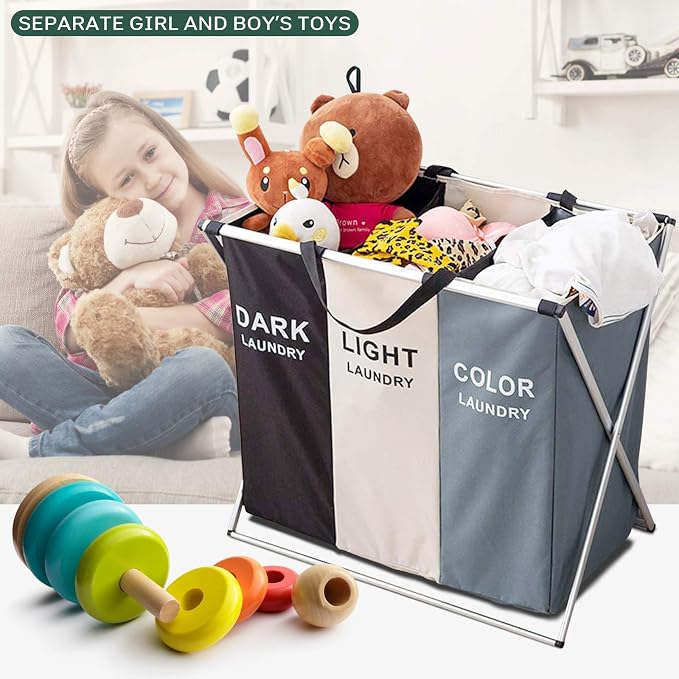 Nicesail 3 Section Laundry Basket Printed Dark Light Color, Foldable - Image 2
