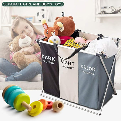Nicesail 3 Section Laundry Basket Printed Dark Light Color, Foldable - Image 2