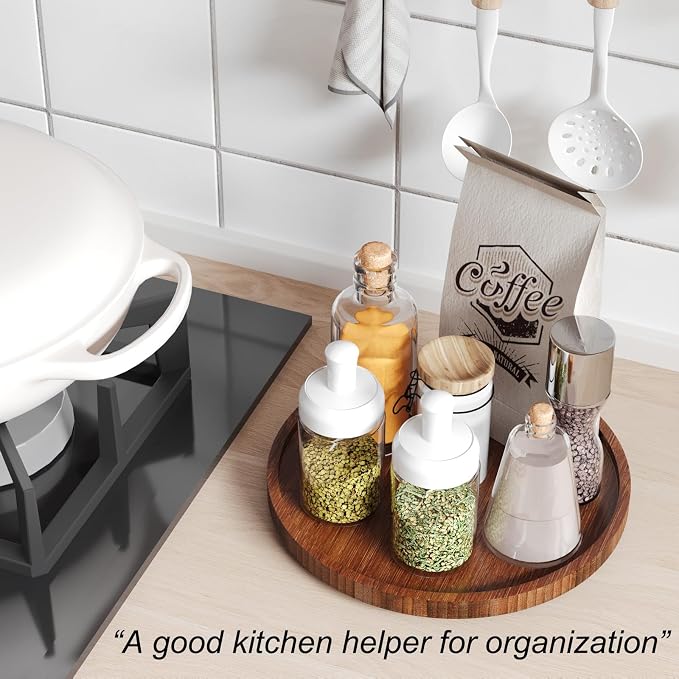 Lazy Susan Organizer for Kitchen, Bamboo Turntable for Cabinet, Middle（Brown） - Image 4