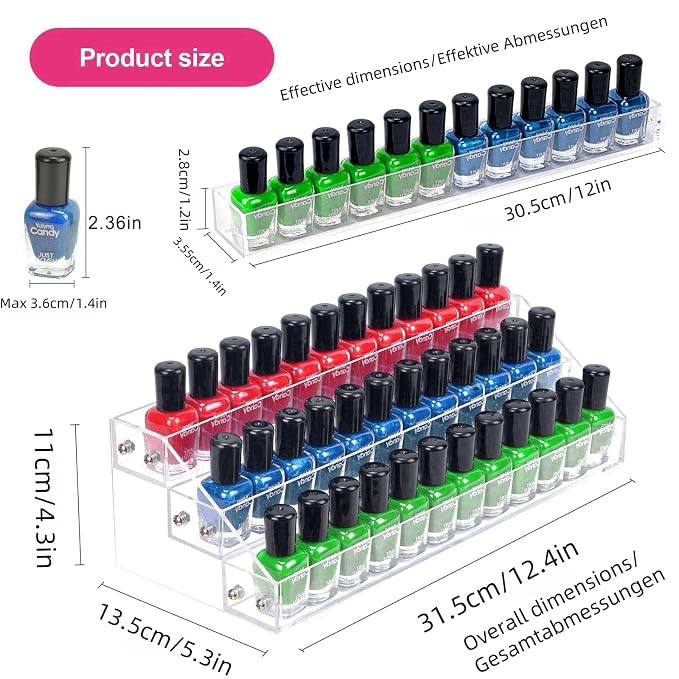 Acrylic Nail Polish Organizer Rack, 3 Tier Paint rack and Storage Shelf - Image 2