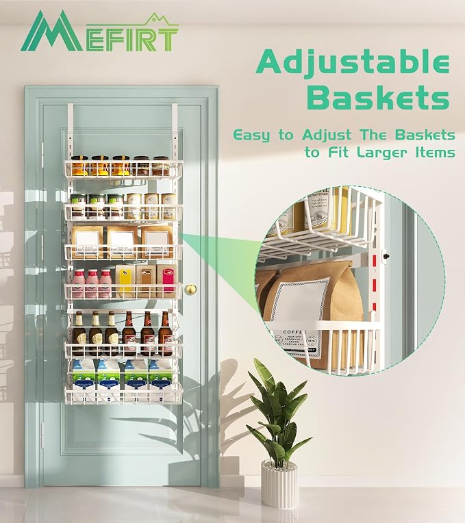 Mefirt Over The Door Pantry Organizer, Wall Mount Spice Rack 6-Tier White | - Image 3