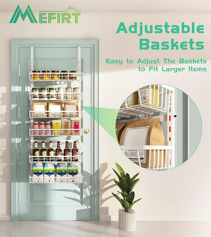 Mefirt Over The Door Pantry Organizer, Wall Mount Spice Rack 6-Tier White | - Image 3