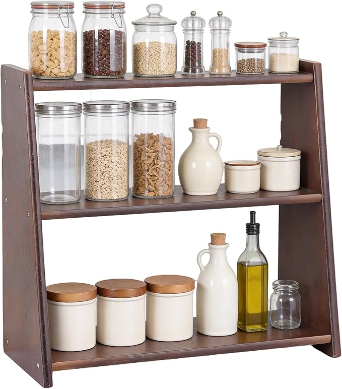 100% Solid Wood Coffee Station Organizer, Countertop Organizer | 3 Tier Spice by HuiDao