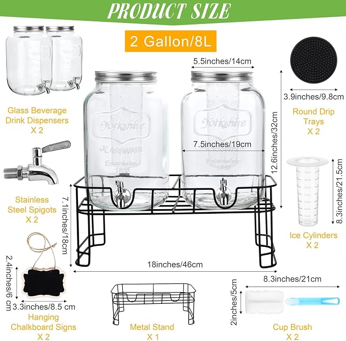 TURSTIN 2 Pcs 2 Gallon Glass Beverage Drink Dispenser - Image 2