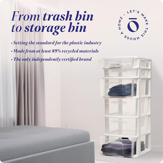 HOMZ 6 Drawer Plastic Storage & Organizer Tower | 4 Large & 2 Small Drawers | - Image 8