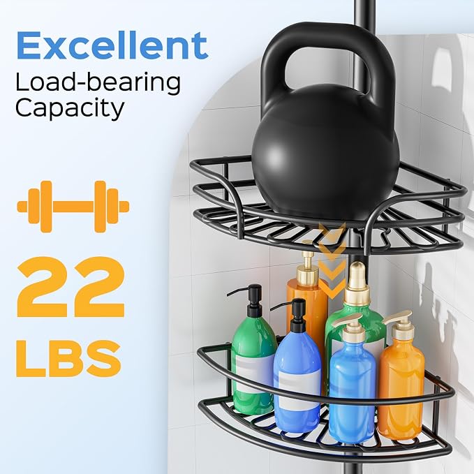 HAMITOR Corner Shower Caddy Tension Pole: 4-Tier Large Capacity Bathroom - Image 4