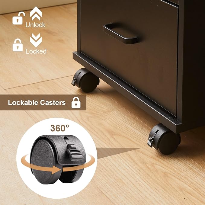 File Cabinet with Lock 3 Drawer Mobile Filing Cabinet with 360° Swivel Wheels - Image 5