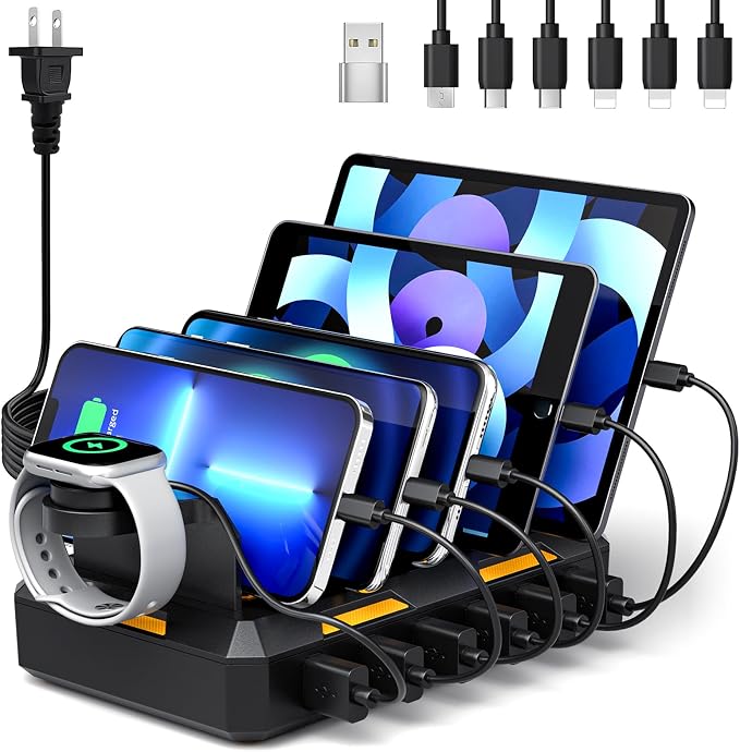 Charging Station for Multiple Devices, Honcila 6 in 1 Multi Charger Station by Honcila